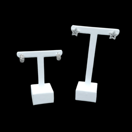 2 set white leatherette T shape cube base earring stand