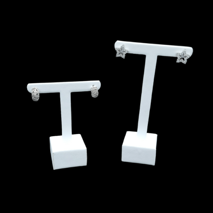 2 set white leatherette T shape cube base earring stand