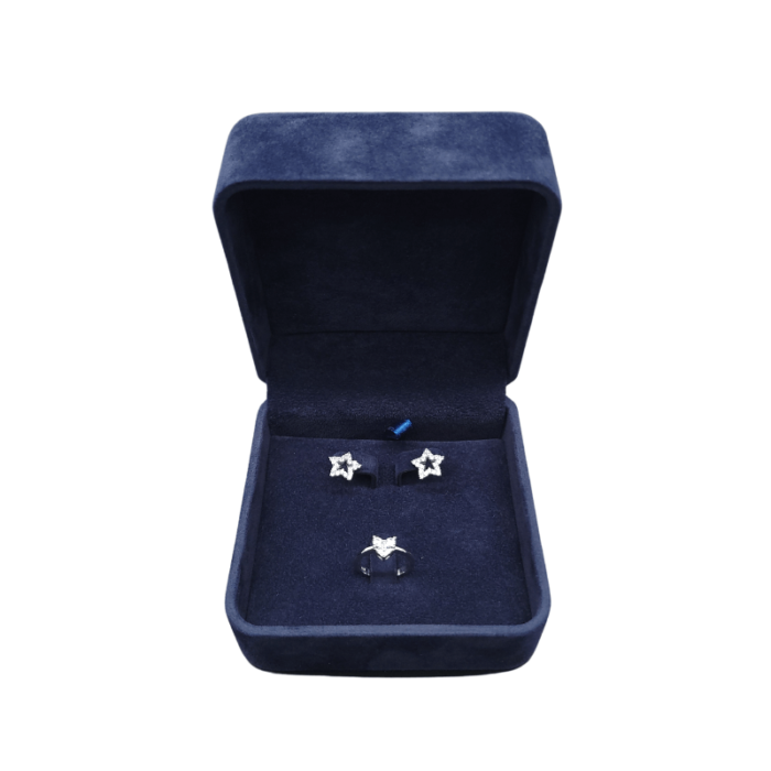 velvet ring and earring box royal blue