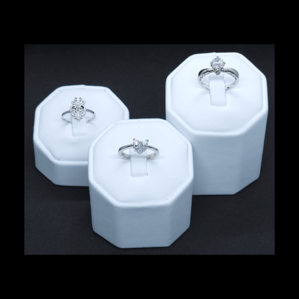 3 set white leatherette octagon ring stead