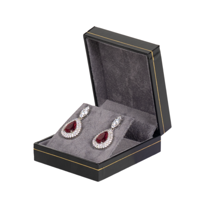 earring gift box black paper open side view with jewellery BXE83BL