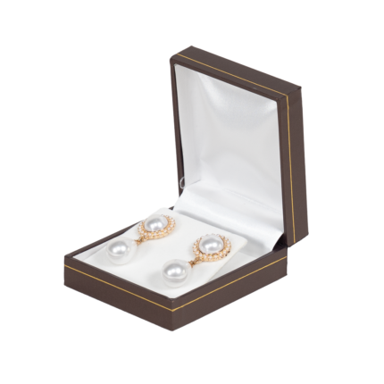 earring gift box brown paper open side view with jewellery BXE83BL