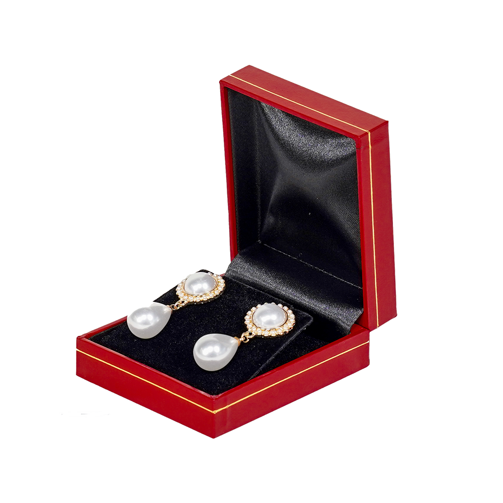 earring gift box red paper open side view with jewellery BXE83BL