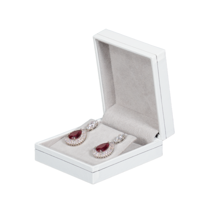 earring gift box white paper open side view with jewellery BXE83WH