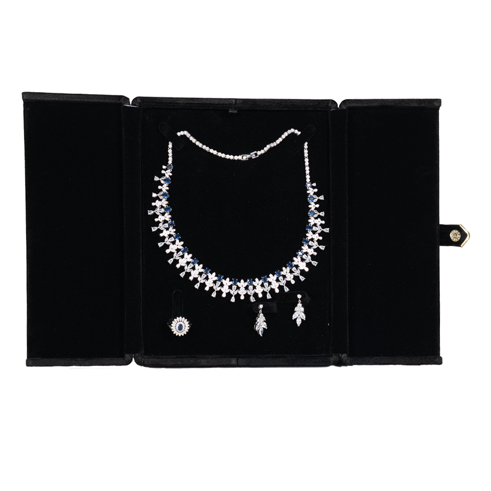 jewelry set box black open stand front view-with jewellery BXS82BL