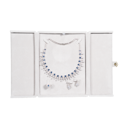 jewelry set box grey open stand front view with jewellery BXS82GR