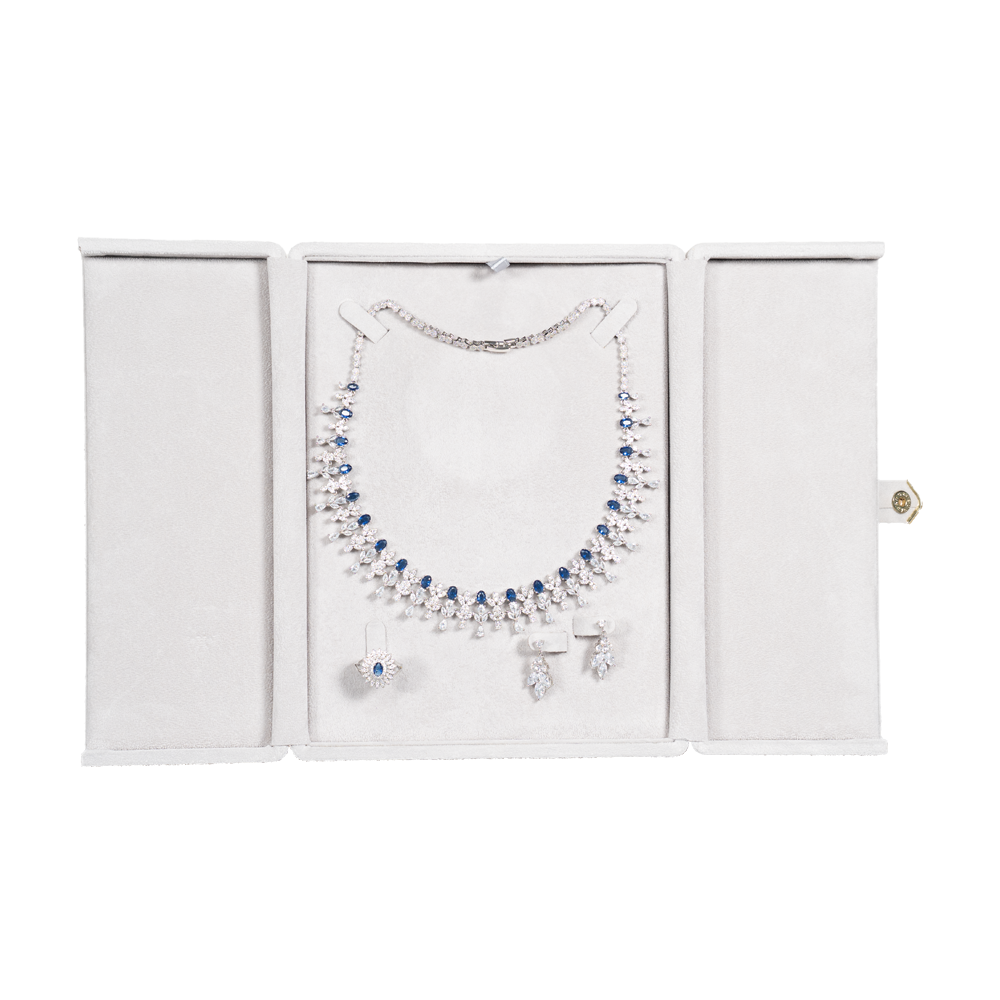 jewelry set box grey open stand front view with jewellery BXS82GR