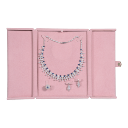 jewelry set box pink open stand front view with jewellery BXS82PI