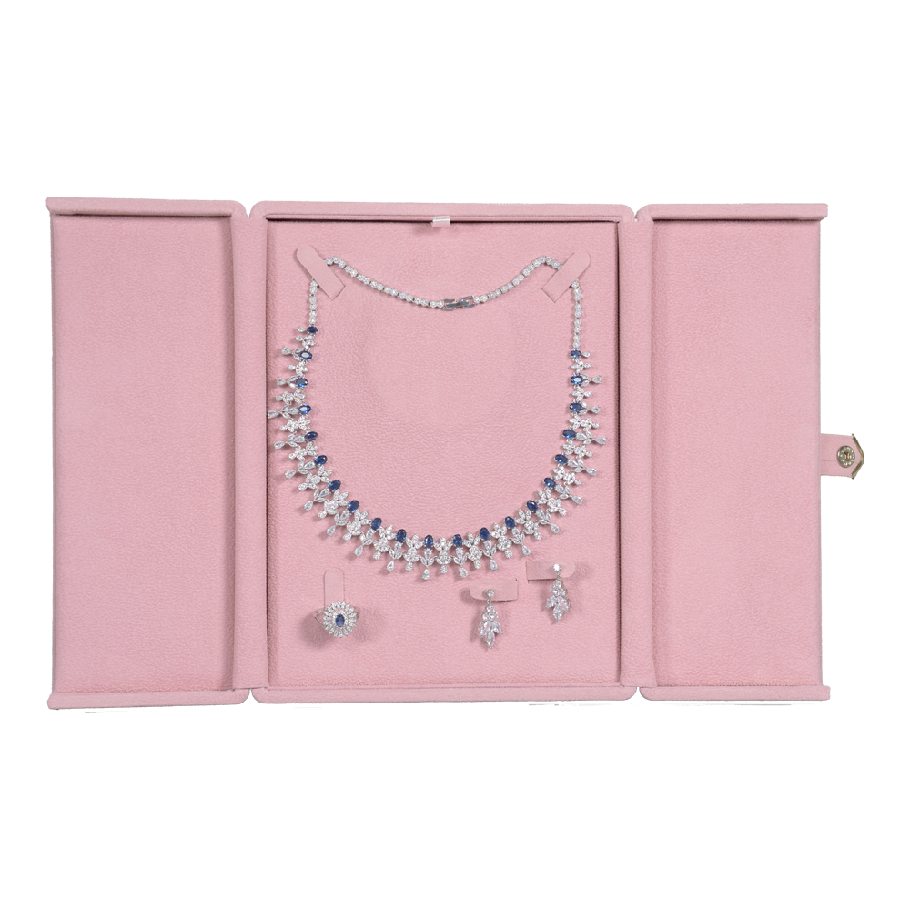 jewelry set box pink open stand front view with jewellery BXS82PI