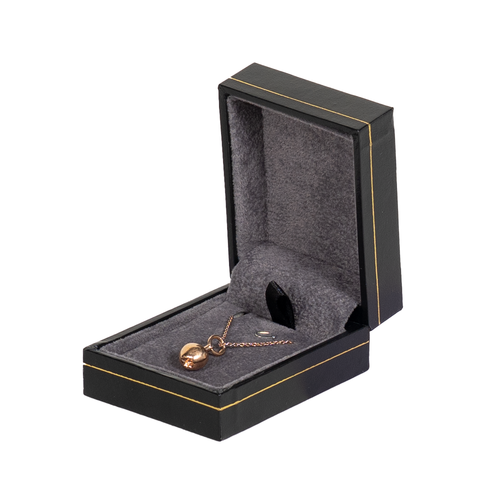 Necklace packaging leather look paper black small open side view with necklace BXP84